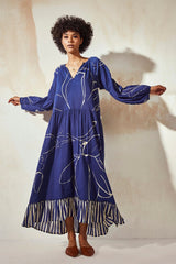 Blueberry Maxi Dress with Full Sleeves - IndigOz