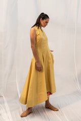 Melita Midi Dress - Yellow with Ikat Detailing