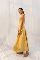 Melita Midi Dress - Yellow with Ikat Detailing