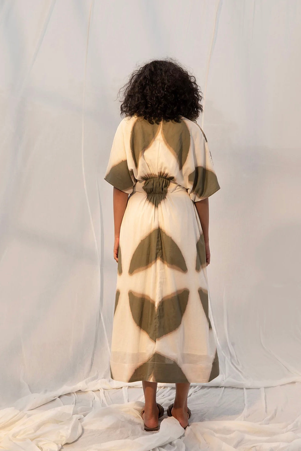 Phyllis Wasabi Green Midi Dress - Shibori Dyed