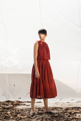 Primrose Path Sleeveless Midi Dress in Deep Red