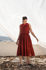 Primrose Path Sleeveless Midi Dress in Deep Red