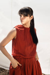 Primrose Path Sleeveless Midi Dress in Deep Red