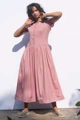 Rose Medley Midi Dress with Short Sleeves