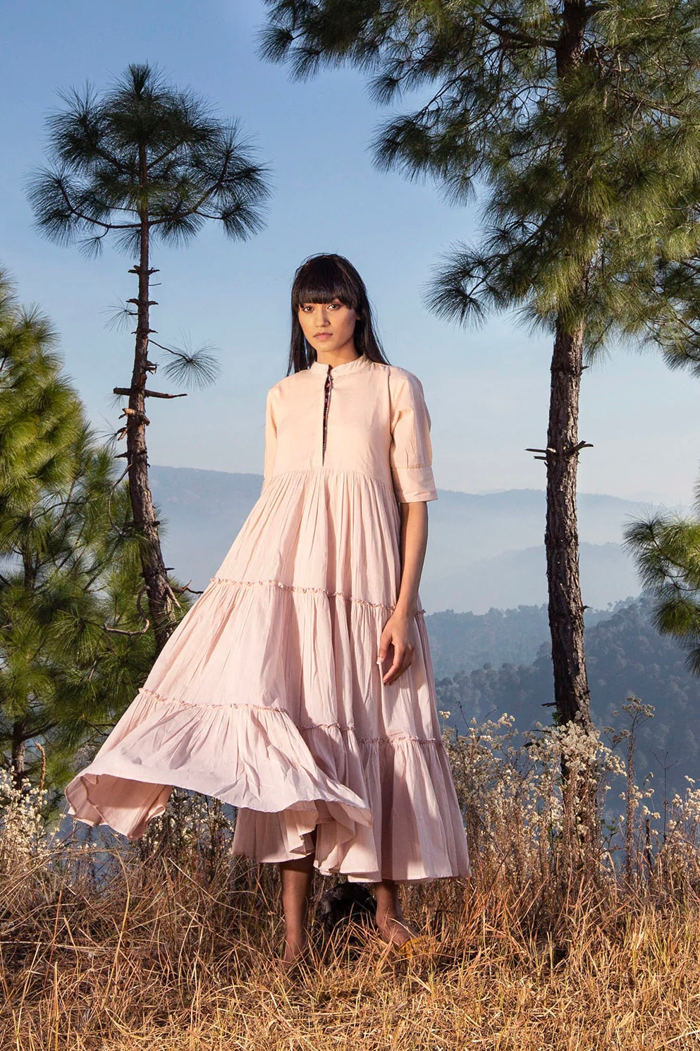 Wild Oak Tiered Maxi Dress with Half Sleeves