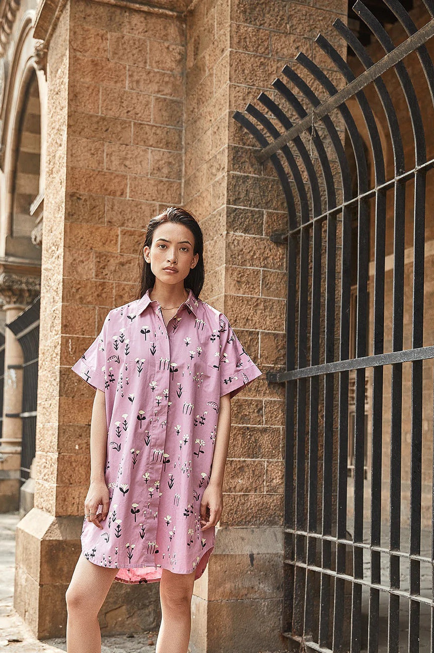 Mauve Blossom Shirt Dress