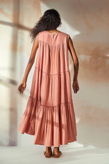 Rust Pink Sleeveless Tiered Maxi Dress