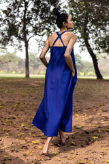 Ocean Tide Sleeveless Midi Dress in Electric Blue