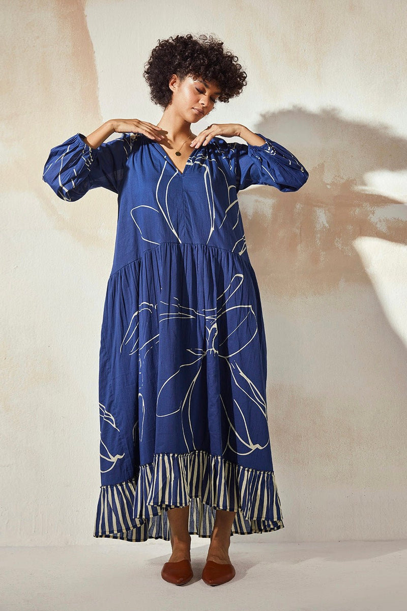 Blueberry Maxi Dress with Full Sleeves - IndigOz