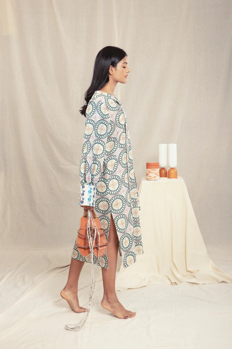 Bohemian Tunic Midi Dress with Handblock Prints - IndigOz