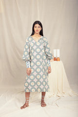 Bohemian Tunic Midi Dress with Handblock Prints - IndigOz