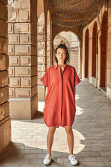 Deep Orange Shirt Dress - IndigOz