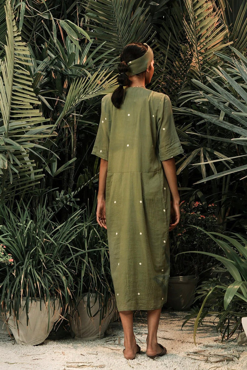 Dewdrops In The Garden Midi Dress in Sage Green - IndigOz