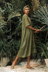 Dewdrops In The Garden Midi Dress in Sage Green - IndigOz