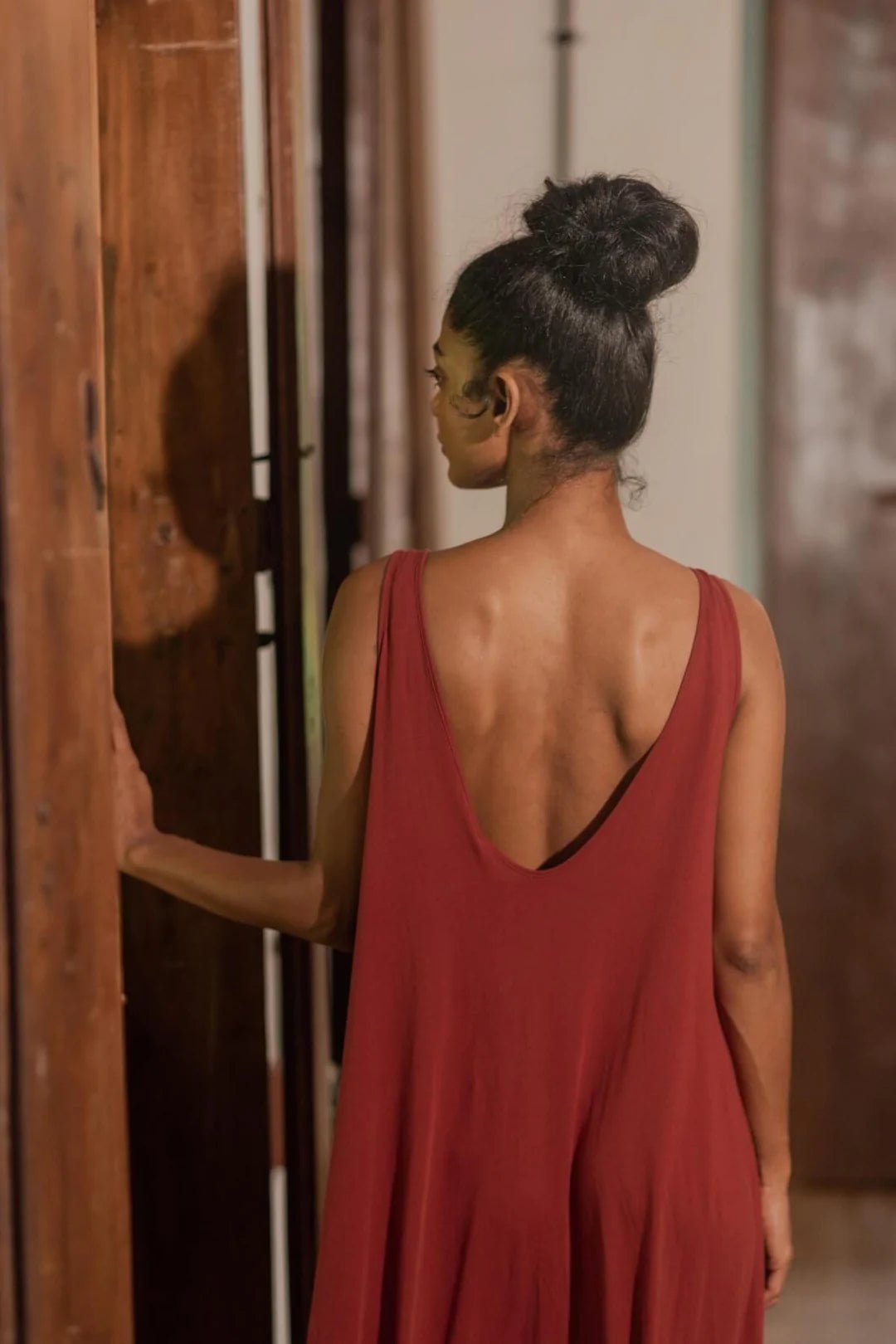 Dusk Sleeveless Midi Dress in Red - IndigOz