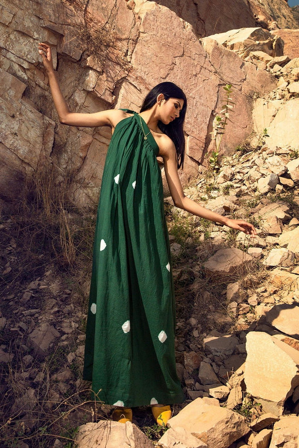 Escapade Off - shoulder Tie - up Maxi Dress in Green - IndigOz