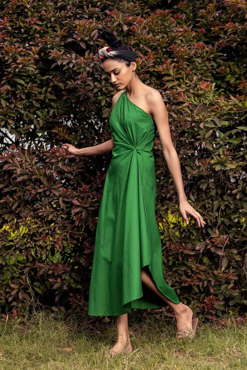 Green Pastures Off - shoulder Midi Dress - IndigOz