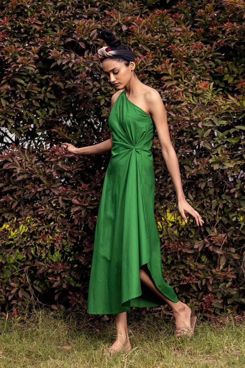 Green Pastures Off-shoulder Midi Dress