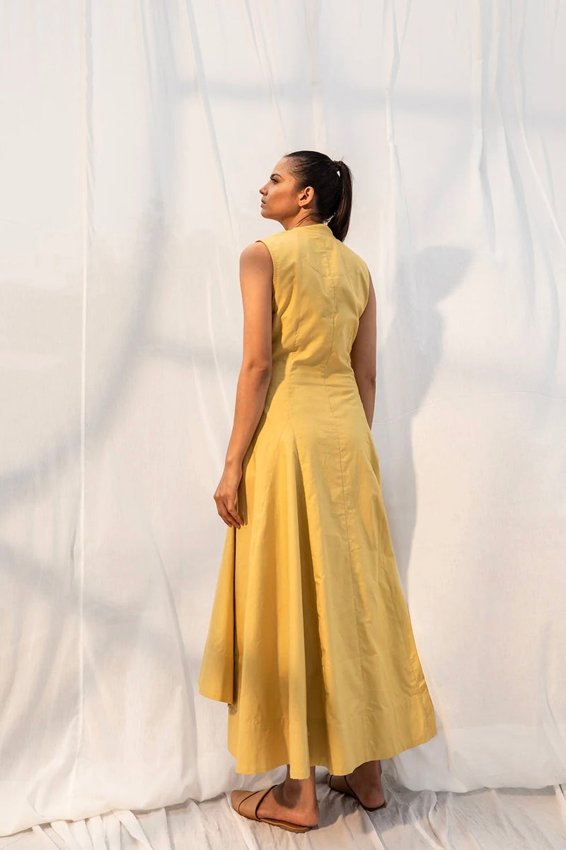 Melita Midi Dress - Yellow with Ikat Detailing