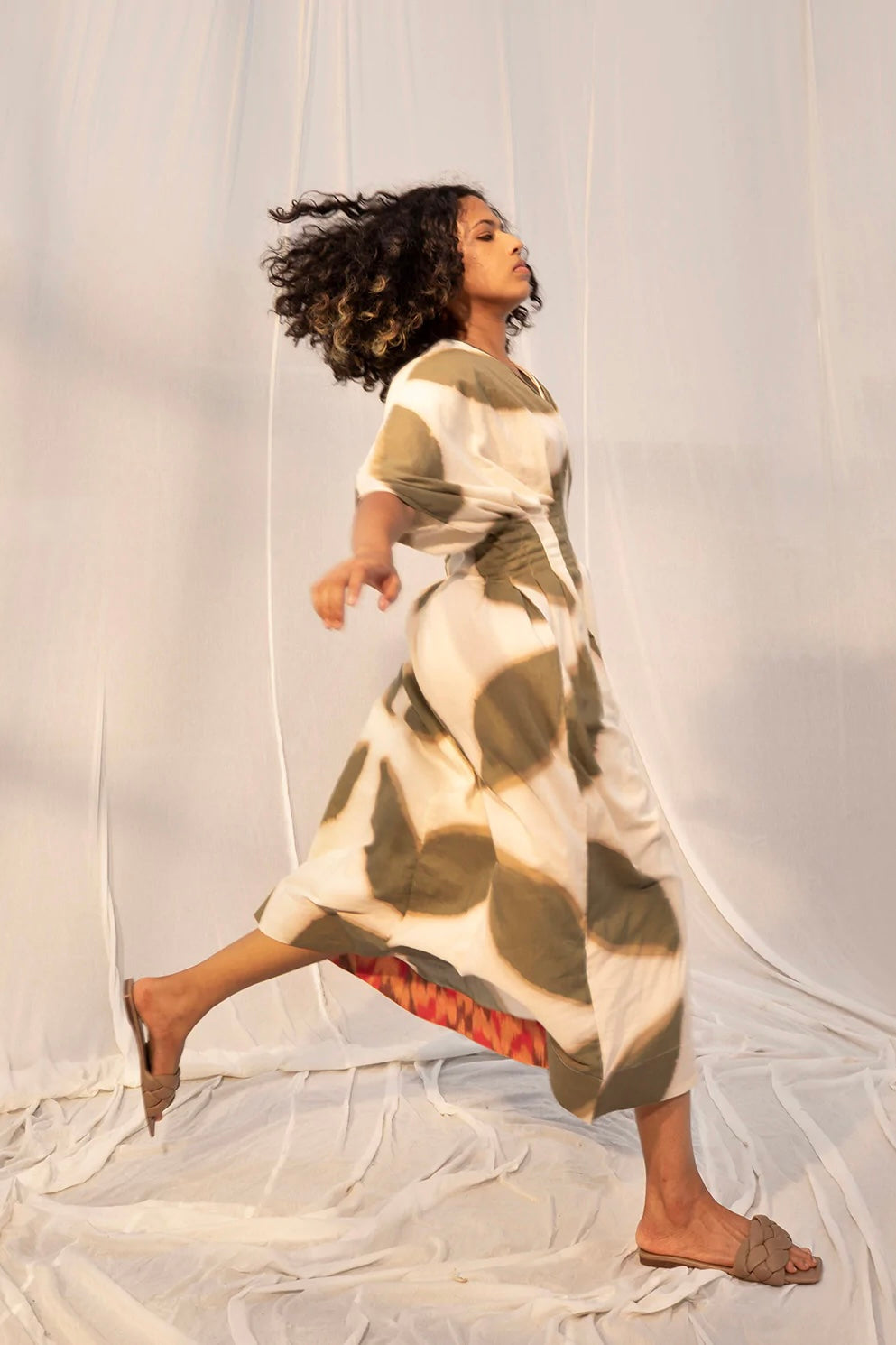 Phyllis Wasabi Green Midi Dress - Shibori Dyed