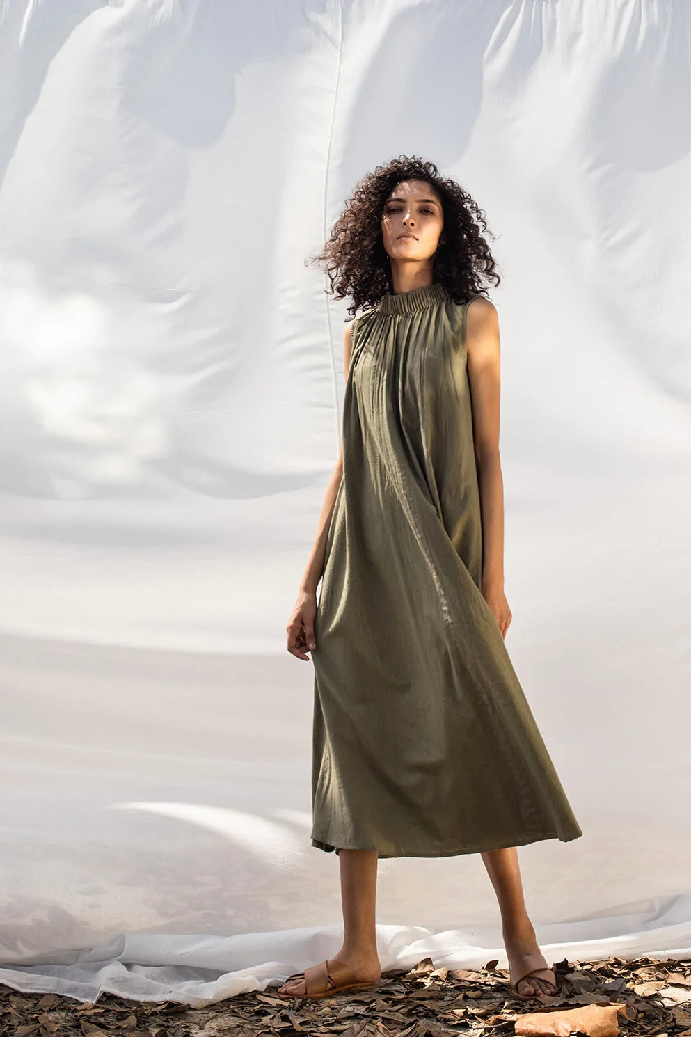 We Olive Sleeveless Midi Dress