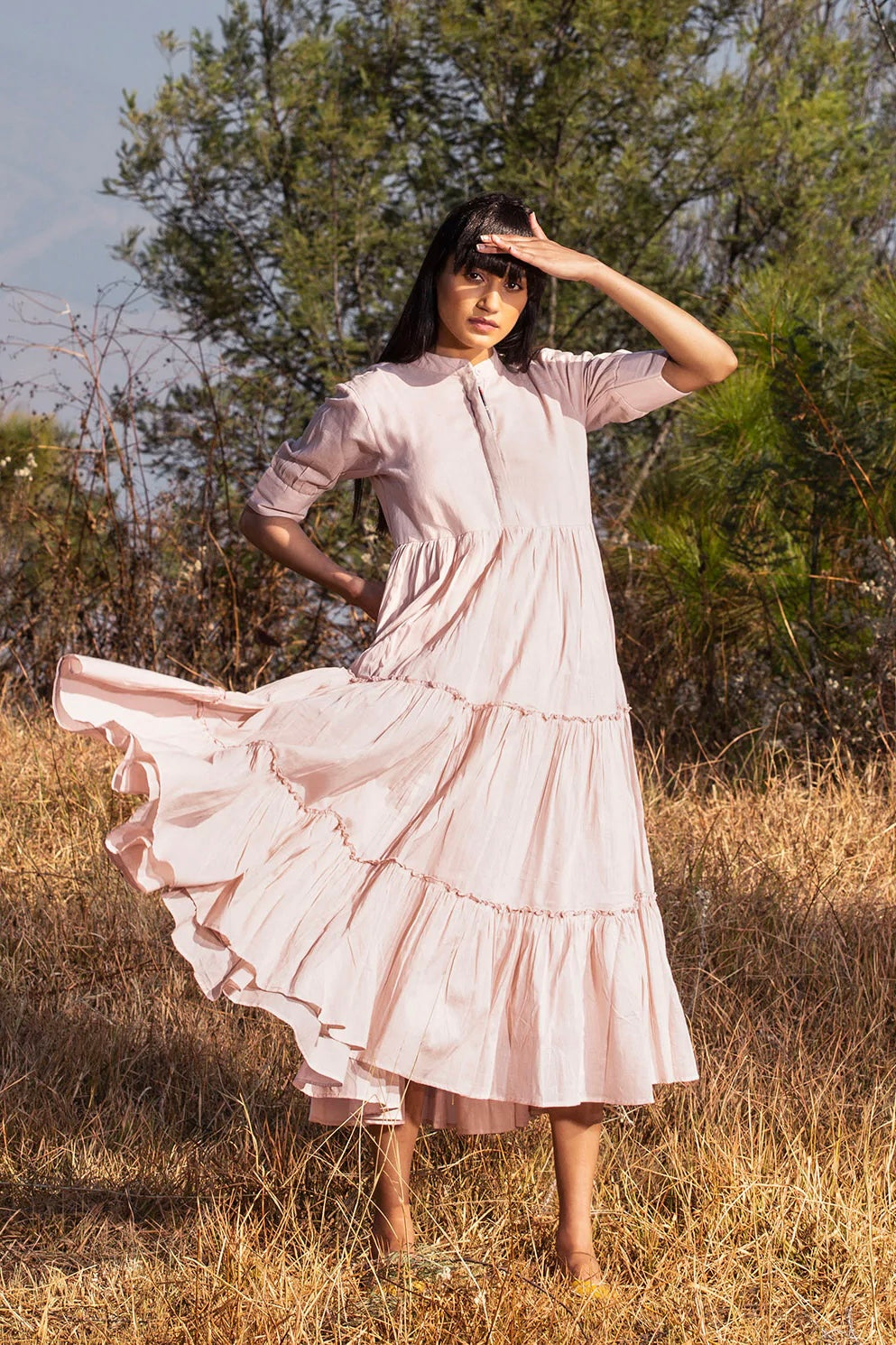 Wild Oak Tiered Maxi Dress with Half Sleeves