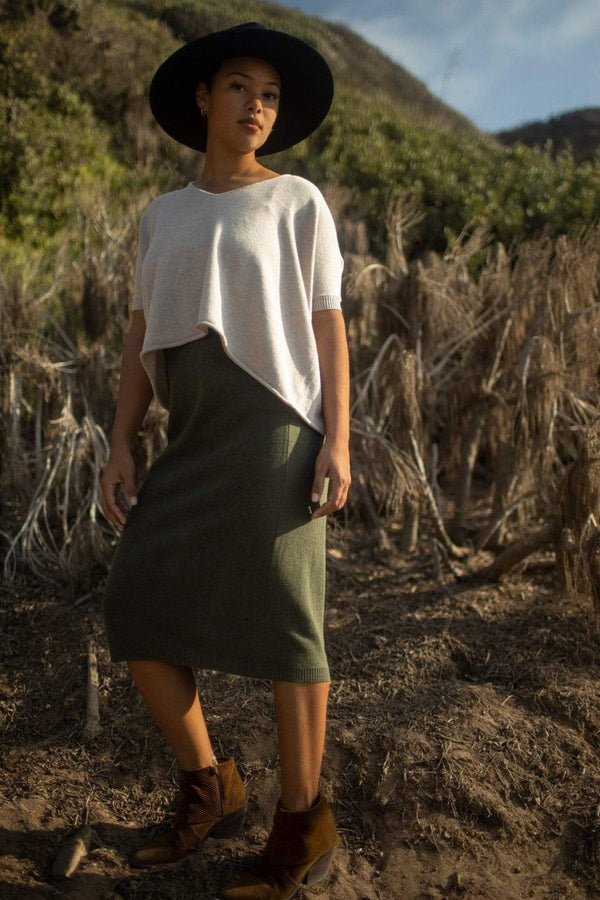 Moss Green Knitted Long Skirt